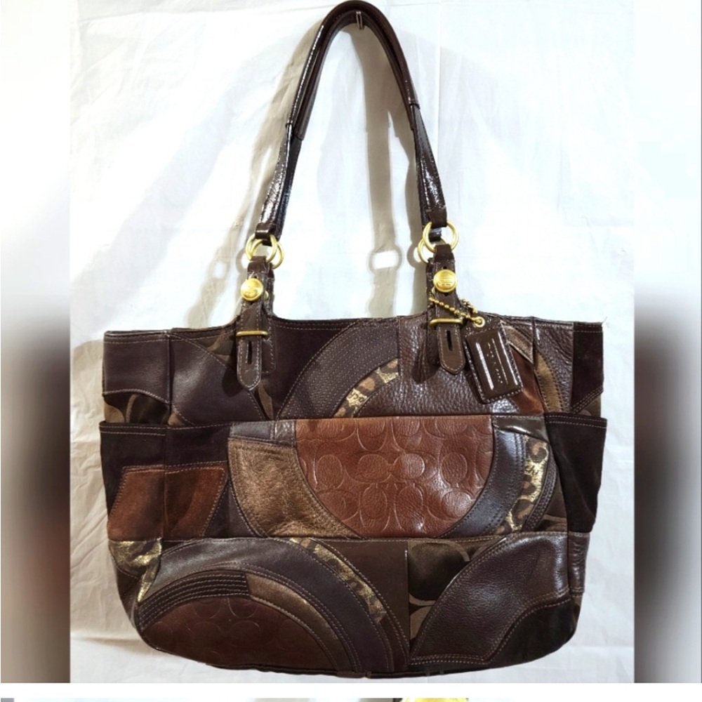 Coach Brown Leather and Suede Patchwork Tote- Rare Find